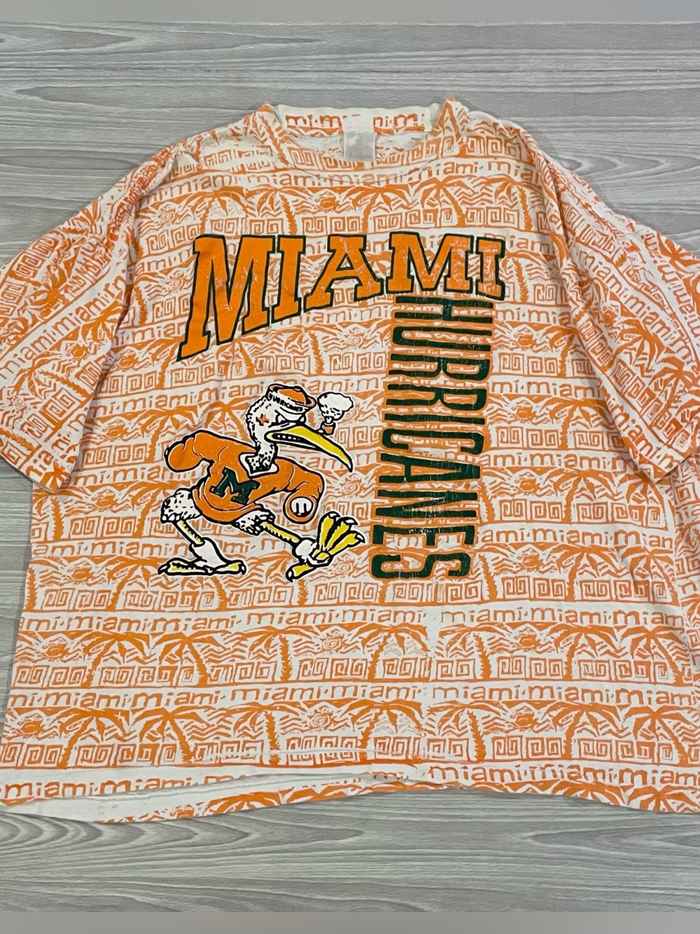 Vintage 90's Miami Hurricanes All Over Print Single Stitch T-Shirt Mens Size 2XL